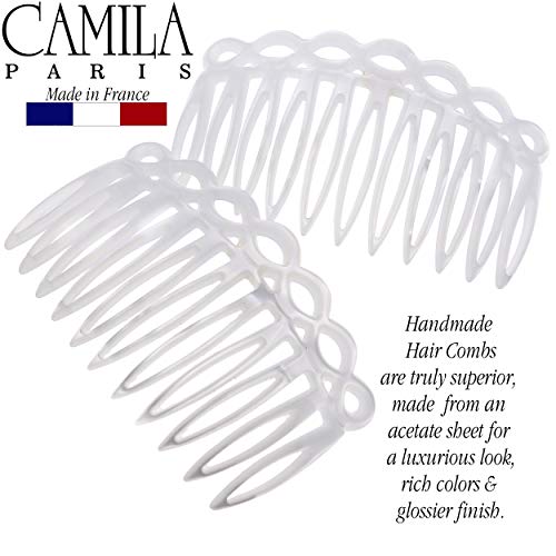 Camila Paris CP3142 French Hair Side Comb Small Handmade White French Twist Hair Combs Decorative, Strong Hold Hair Clips for Women Bun Chignon Up-Do Styling Girls Hair Accessories, Made in France
