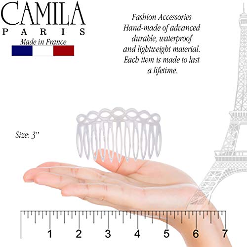 Camila Paris CP3142 French Hair Side Comb Small Handmade White French Twist Hair Combs Decorative, Strong Hold Hair Clips for Women Bun Chignon Up-Do Styling Girls Hair Accessories, Made in France
