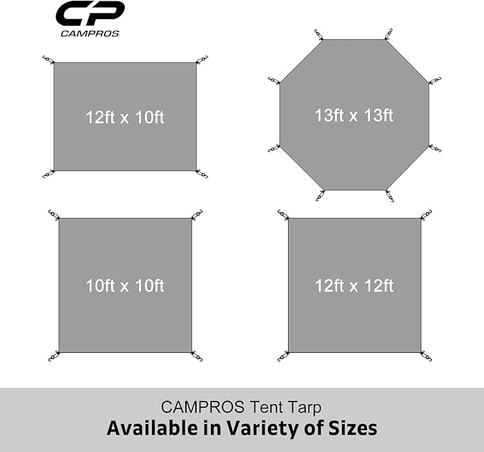 CAMPROS CP Tent Footprint, 13 x 13 Ft Waterproof Camping Tarp, Heavy Duty Tent Floor Accessories, Ultralight Ground Sheet Mat for Camping, Hiking, Backpacking, Hammock