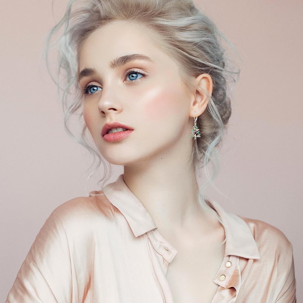 Christmas Tree Earrings Christmas Earrings for Women Sterling Silver Green Xmas Tree Winter Dangle Colorful Jewelry Charms Holiday Birthday Gift