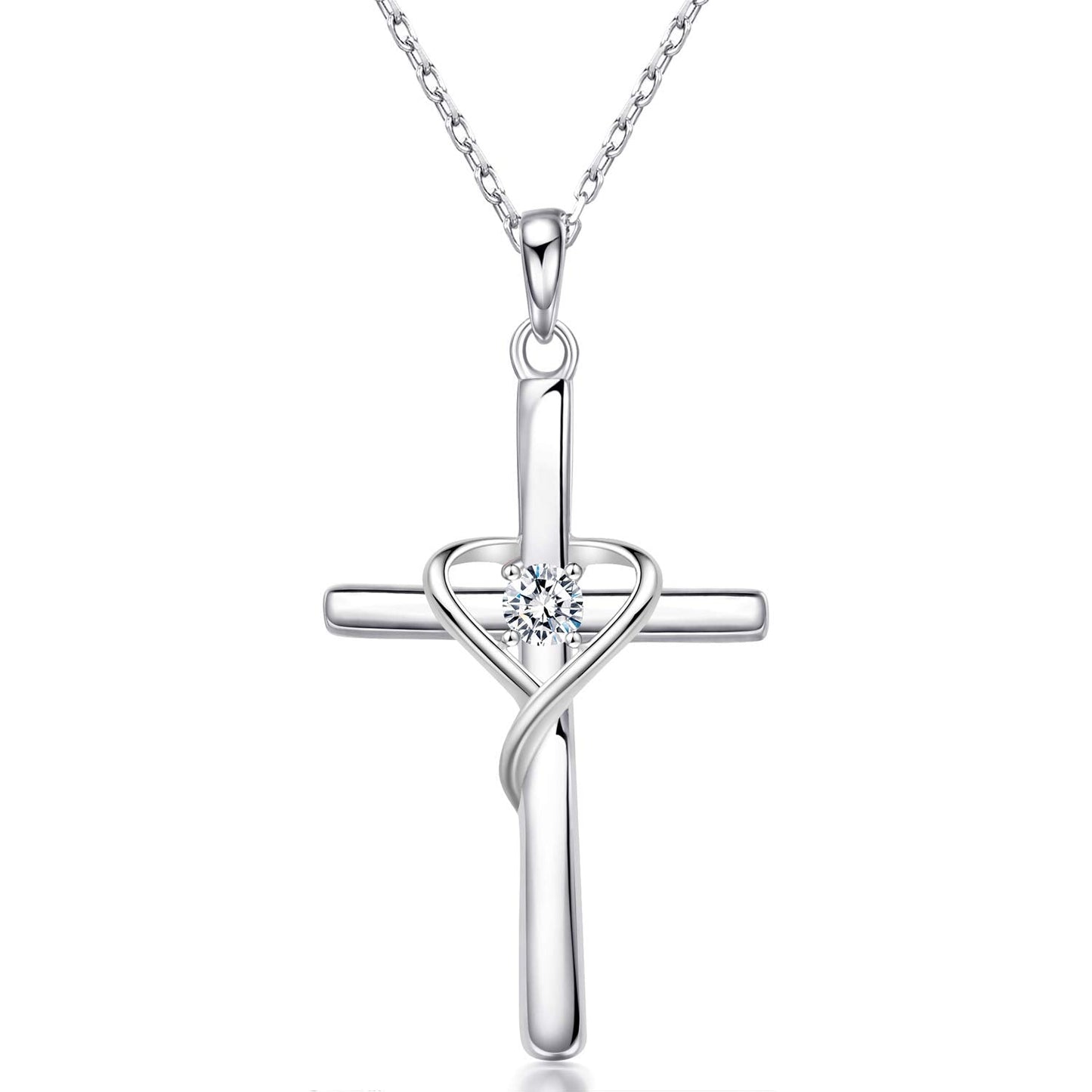 AmorAime 925 Sterling Silver Cross Necklace for Women Men 5A CZ Birthstone Necklaces for Festival, Vacation or Holiday