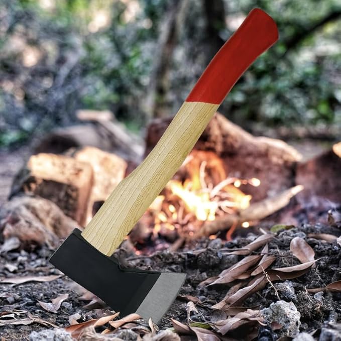 Camping Axe, 15'' Hatchet for Wood Splitting and Chopping, Gardening Small Axe Wooden Handle Tools with Sheath for Camping, Hiking (15inch)
