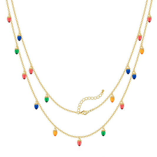 ENSKEFEN Christmas Light Necklaces for Women Colorful Long Christmas Light Bulbs Necklace Acrylic Xmas Necklace Holiday Jewelry