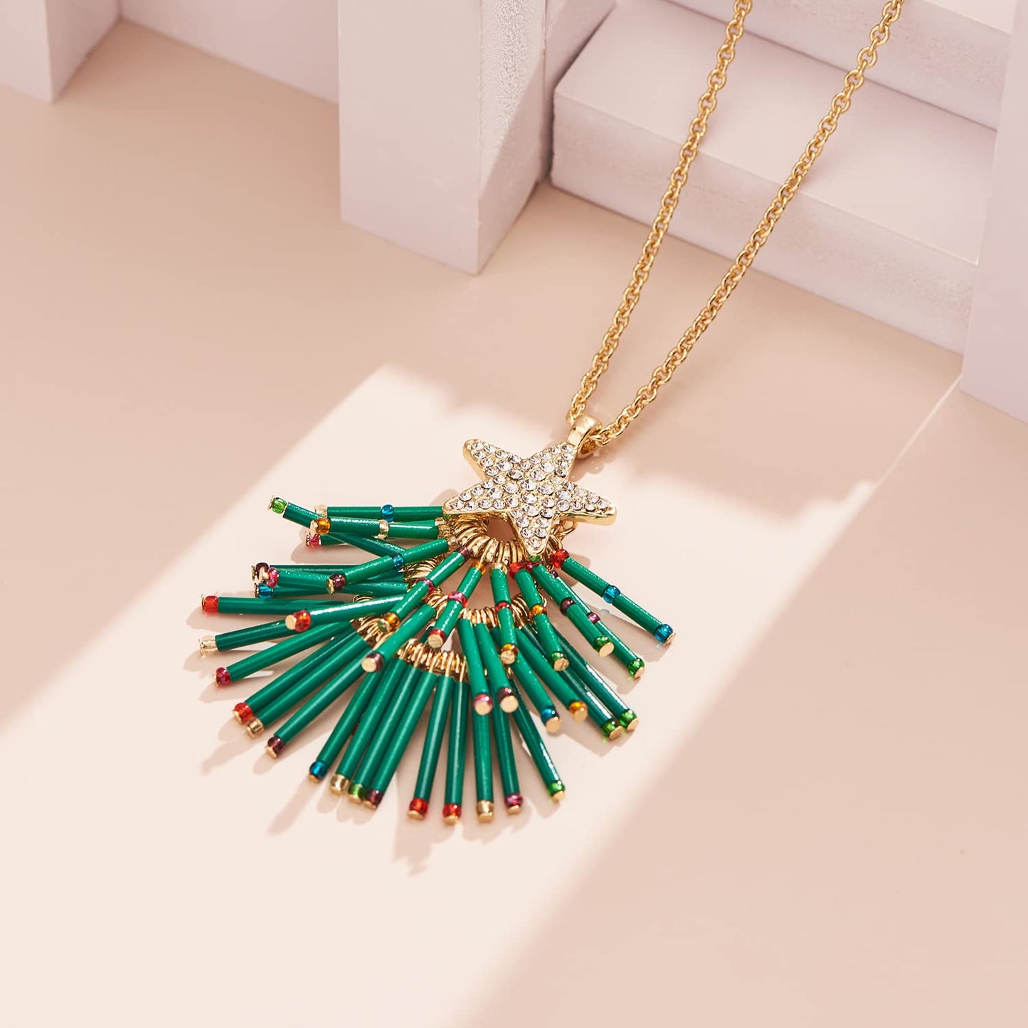 CLASSYZINT Christmas Necklace For Women Long Christmas Tree Pendant 14k Gold Plated Alloy Cute Holiday Necklace Sweater Chain Statement Christmas Gifts…