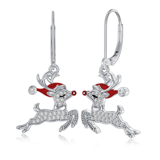 Lypic Christmas Reindeer Earrings 925 Sterling Silver Reindeer Dangle Earring for Women Winter Holiday Jewelry Birthday Xmas