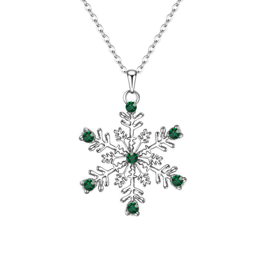 EVER FAITH Austrian Crystal Snowflake Necklace Winter Prom Flower Pendant Adjustable Chain Necklaces Jewelry Gifts for Women Green Silver-Tone