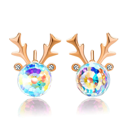 Christmas Earrings for Women Reindeer Earrings Austrian Crystal Stud Earrings Hypoallergenic Christmas Jewelry Holiday Jewelry Gift (Aurora Borealis)