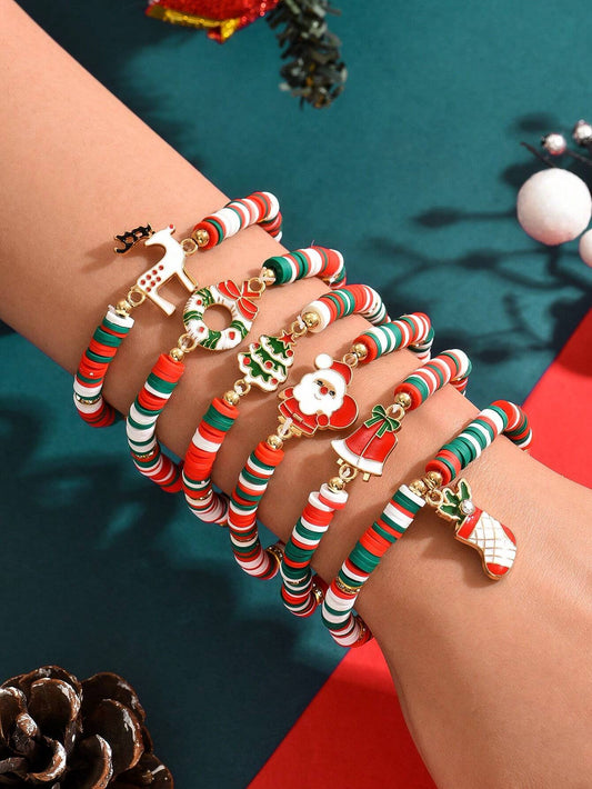 6pcs Christmas Ceramic Bracelet Set
