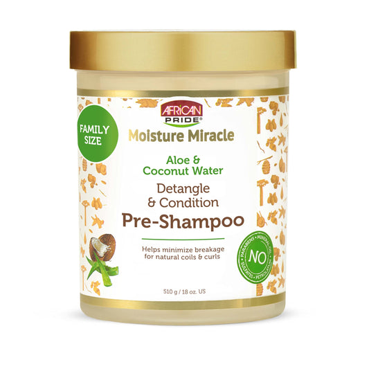 African Pride Moisture Miracle Pre-Shampoo Hair Detangler with Aloe & Coconut Water | Minimizes Breakage, Hydrates & Strengthens | Pre-Poo Treatment for Natural Coils & Curls | 18 oz.