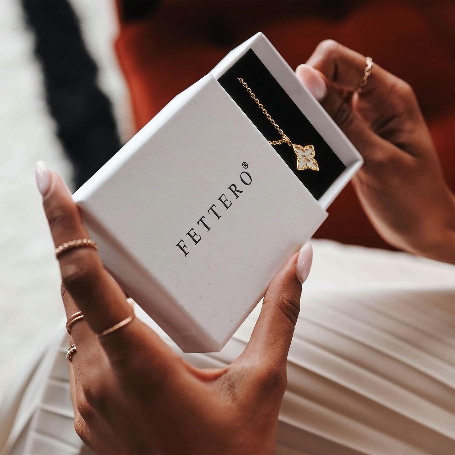 Fettero Gold Clover Necklace for Women Dainty 14K Gold Plated CZ Pendant Necklace Charm Colorful Clover Pendant Lucky Necklaces for Women Jewelry - White Mother of Pearl