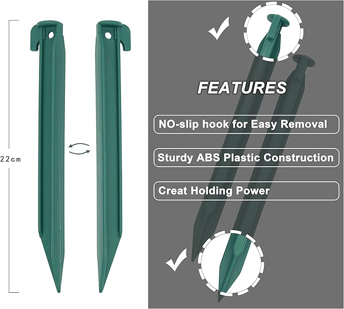 Camping Beach Tent Stake Pegs for Sand,12 Pack Tarp Stakes 9 Inch Canopy Stakes with Pouch, Plastic Light Ground Stakes for Camping, Hiking, Gardening Lawn