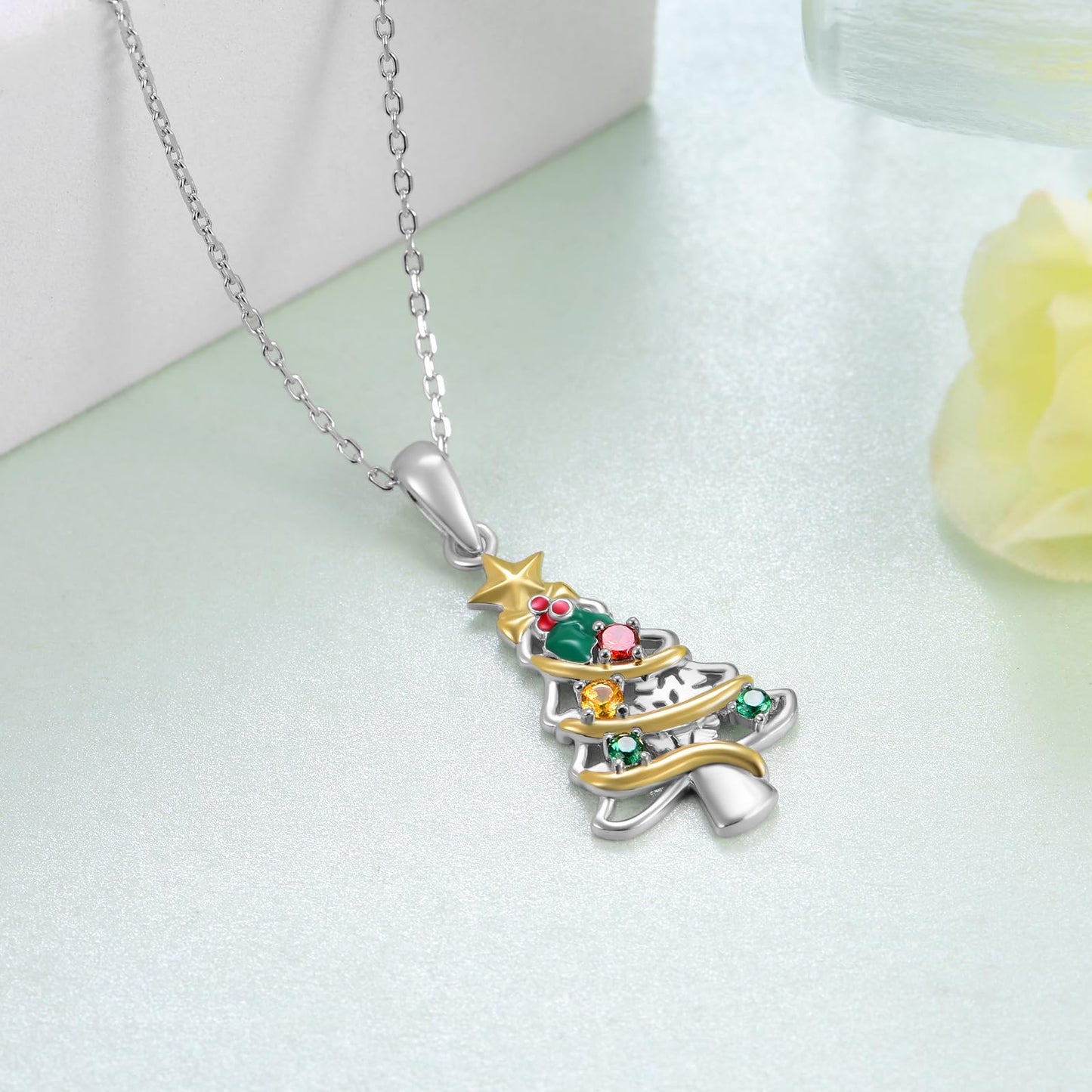 CVRAVO 925 Sterling Silver Christmas Tree Necklace for Women - Holiday Jewelry Gifts