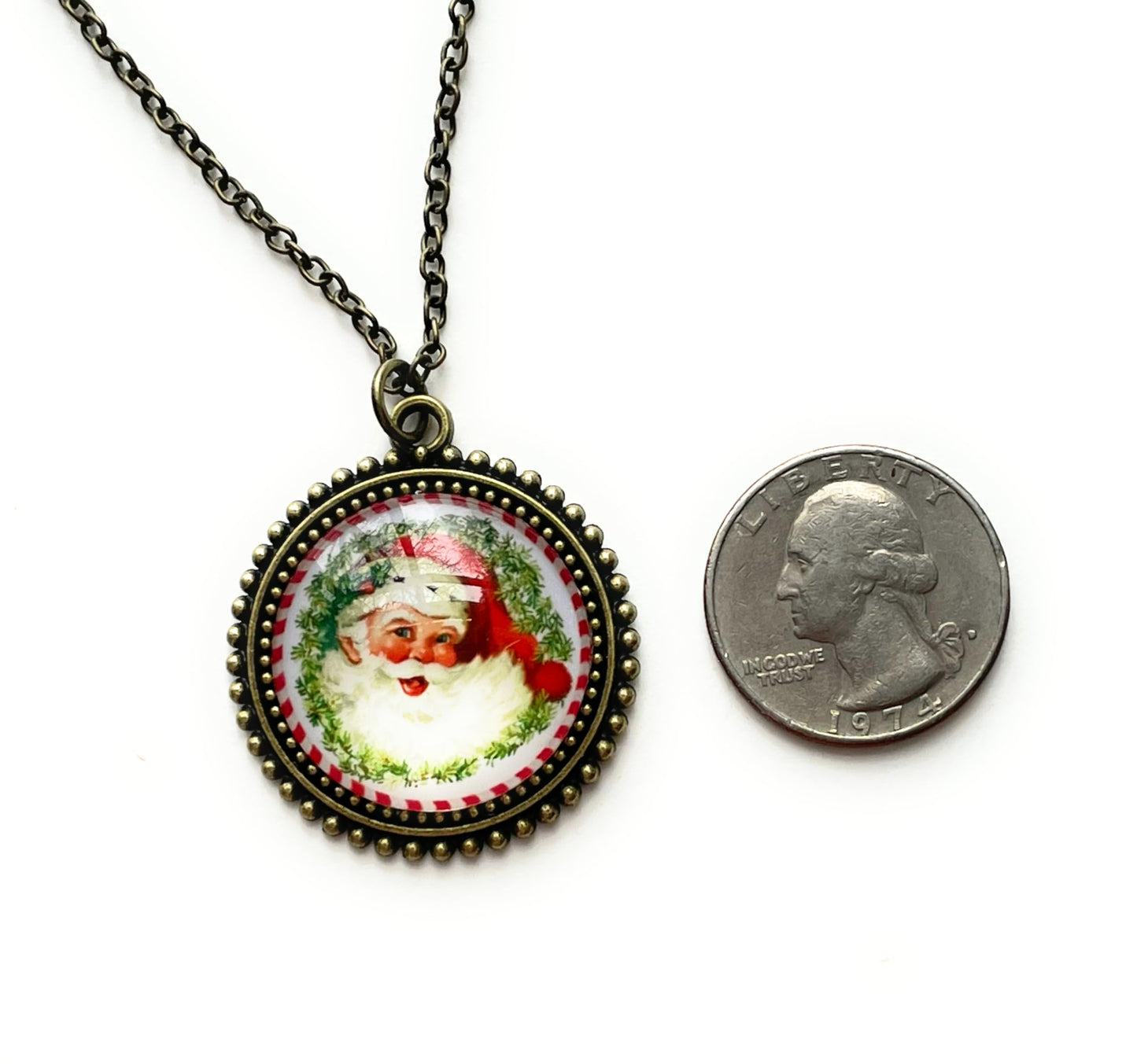 Vintage Santa Claus Christmas Necklace - Handmade - Holiday Jewelry for Women