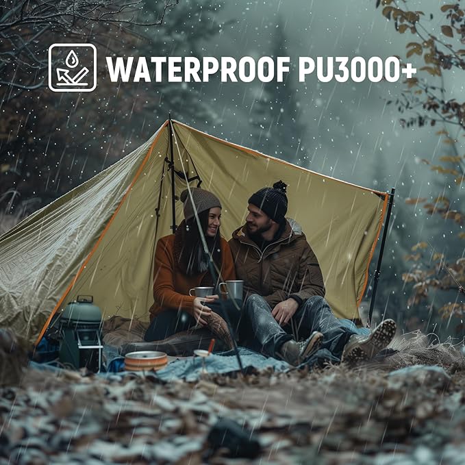 Camping Tarp Waterproof 3m x 3.2m Large Tent Tarp Portable Tarpaulin Anti-UV Shelter Sun Block Sunshade Awning for Camping Hiking Traveling Outdoor Sports (Olive)