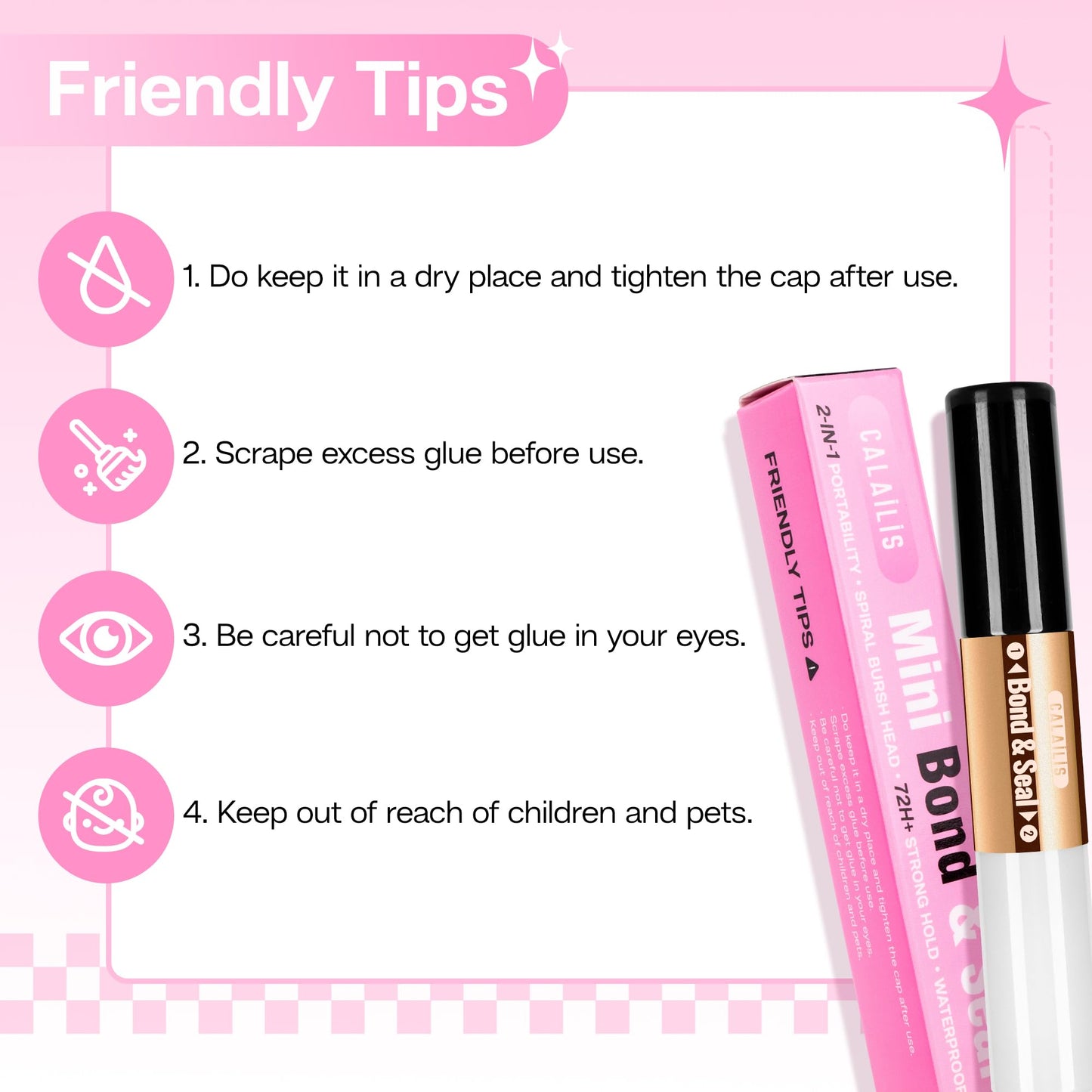 CALAILIS Lash Bond and Seal, Cluster Lash Glue for Eyelash Clusters - Strong Hold, Long Lasting 72 Hours - Waterproof, Non-irritating, Latex-Free (2 Pack)