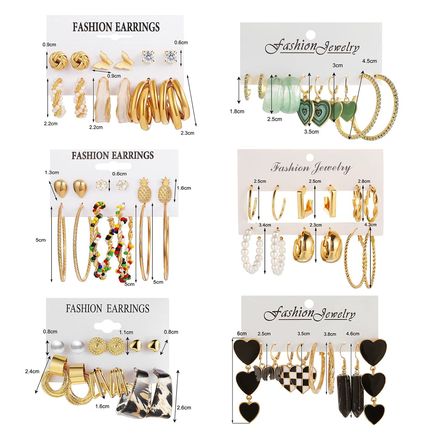 JMScape 34 Pairs Gold Hoop Earrings Set for Women, Fashion Drop Dangle Earring Packs Black Hearts Earrings Multipack Hypoallergenic Earrings for Valentine's Day Gifts