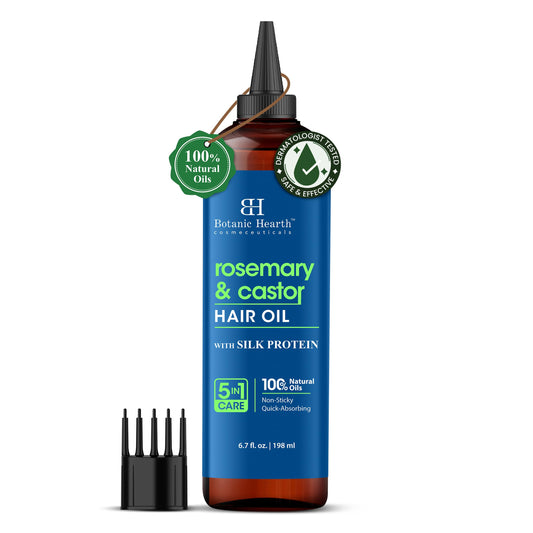 Botanic Hearth Rosemary & Castor Hair Oil (6.7 fl oz) | Nourishing and Strengthening Hair Treatment for Thicker, Healthier-Looking Hair | Paraben Free | Suitable for All Hair Types