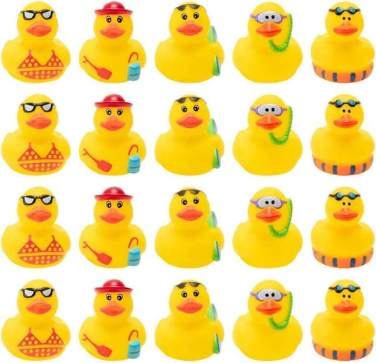 Haooryx Summer Beach Rubber Duckies - 20Pcs Float Bathtub Ducky Swimming Pool Toys Novelty Funny Squeeze Ducks Kids' Birthday Multi-Item Party Favor Packs School Prizes Rewards Baby Shower Bath Toys