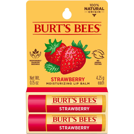 Burt's Bees Lip Balm - Strawberry, Lip Moisturizer With Responsibly Sourced Beeswax, Tint-Free, Natural Origin Conditioning Treatment, 2 Tubes, 0.15 oz.