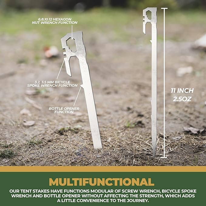 Camping Tent Stakes - Heavy Duty Tent Pegs Outdoor, Metal Tarp Spikes and Inflatable Tent Pole Pins 6 Pack