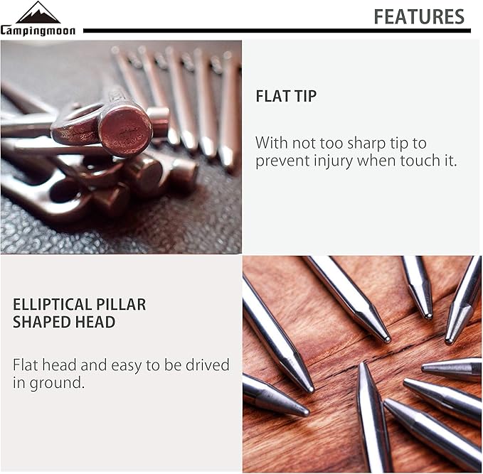CAMPINGMOON 11.81-inch 8pcs Martensitic Stainless Steel 420J2 Hardened Forged Tent Stake Power Peg Ideal for Hard Ground R-30-8P