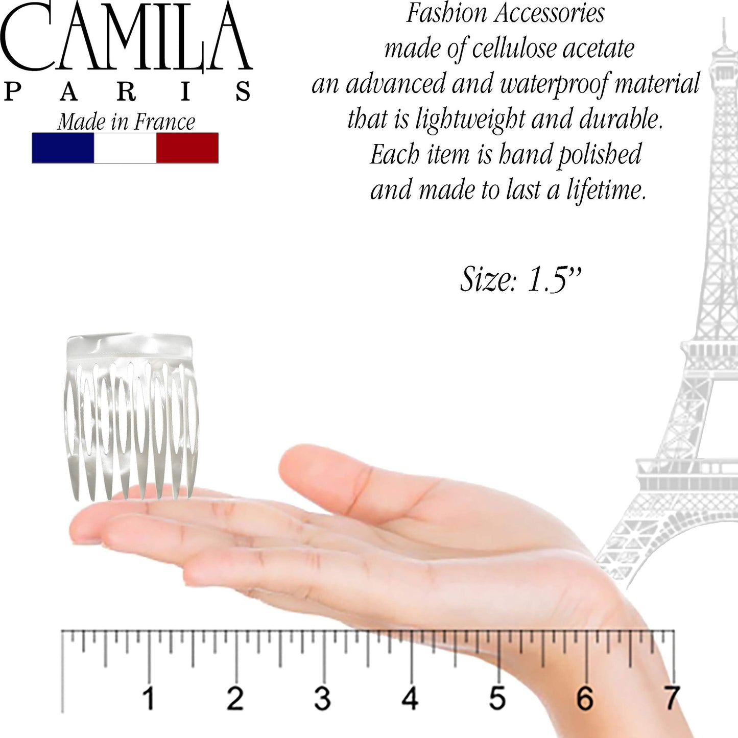 Camila Paris CP3010 French Hair Side Comb Handmade Small Pearl French Twist Hair Combs Decorative, Strong Hold Hair Clips for Women Bun Chignon Up-Do Styling Girls Hair Accessories, Made in France