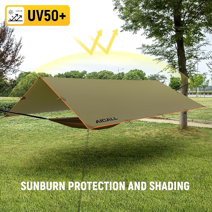 Camping Tarp Waterproof 3m x 3.2m Large Tent Tarp Portable Tarpaulin Anti-UV Shelter Sun Block Sunshade Awning for Camping Hiking Traveling Outdoor Sports (Olive)