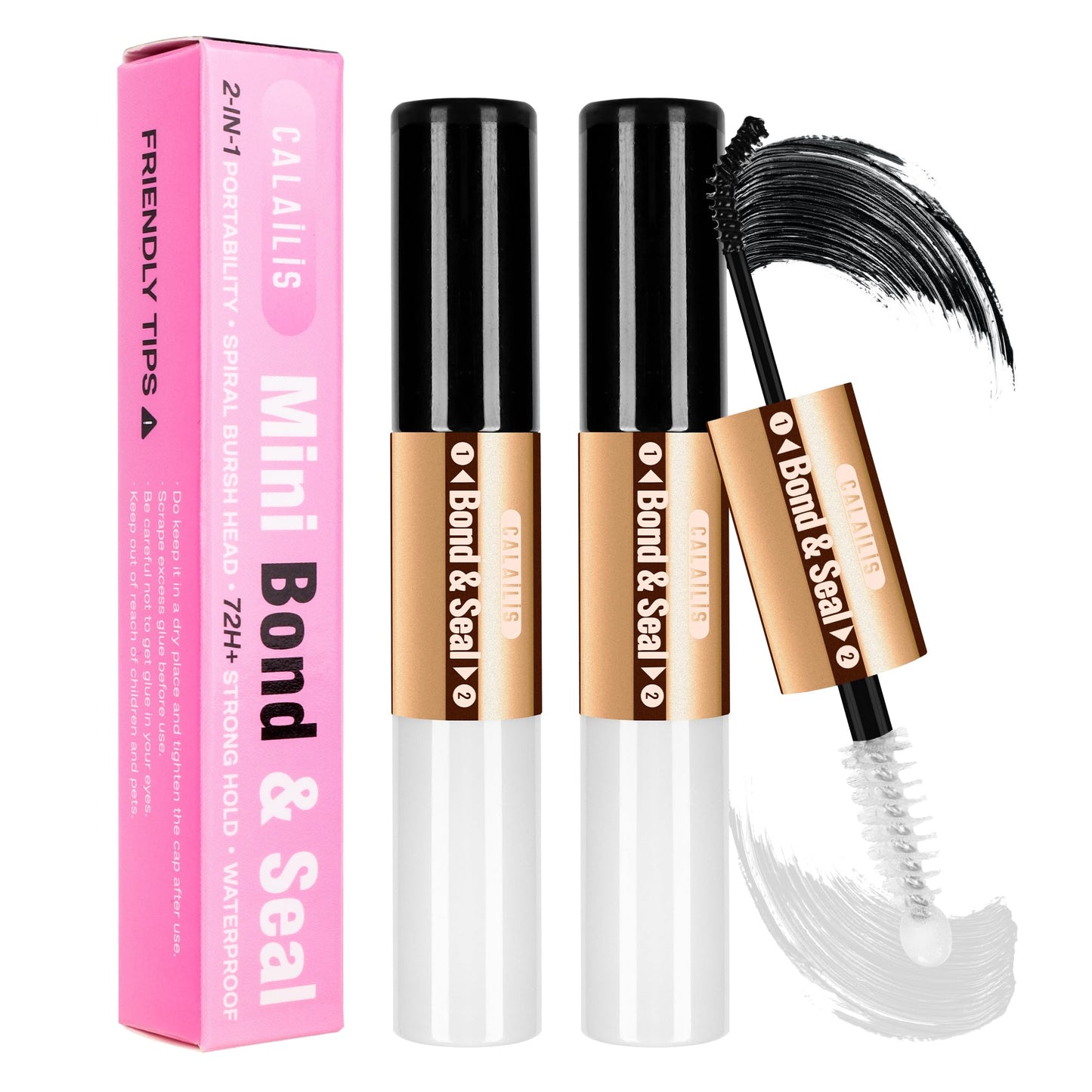 CALAILIS Lash Bond and Seal, Cluster Lash Glue for Eyelash Clusters - Strong Hold, Long Lasting 72 Hours - Waterproof, Non-irritating, Latex-Free (2 Pack)