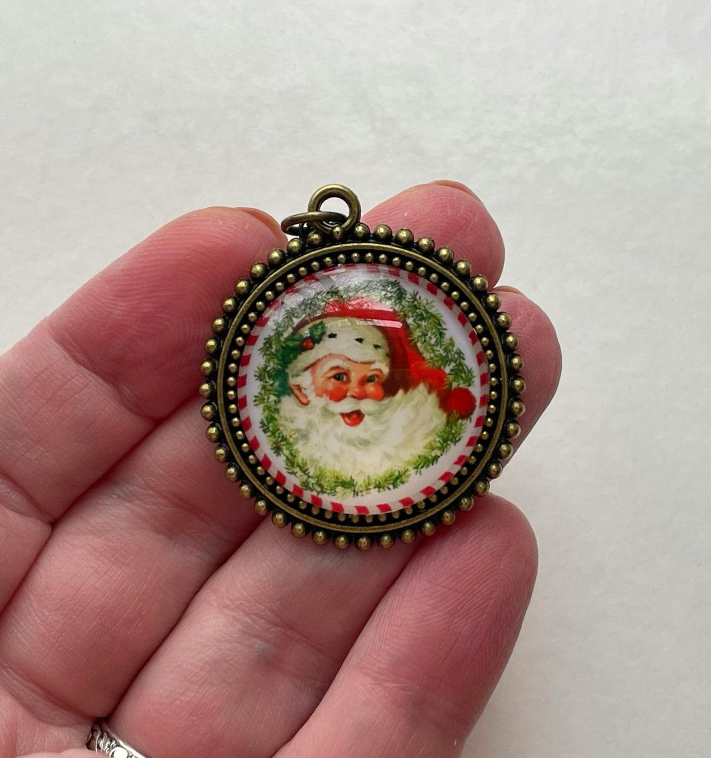 Vintage Santa Claus Christmas Necklace - Handmade - Holiday Jewelry for Women