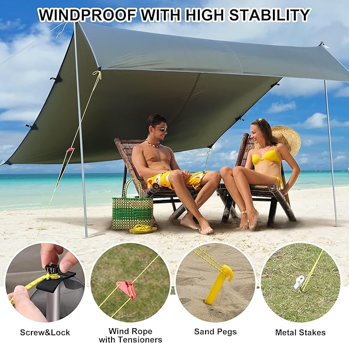 Camping Tarp, 10X9FT Hammock Tent - Waterproof and Anti-UV Protection, Portable and Lightweight, Including Tent Stakes and Carry Bag