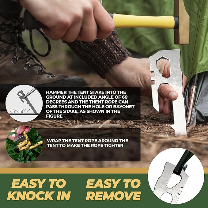 Camping Tent Stakes - Heavy Duty Tent Pegs Outdoor, Metal Tarp Spikes and Inflatable Tent Pole Pins 6 Pack