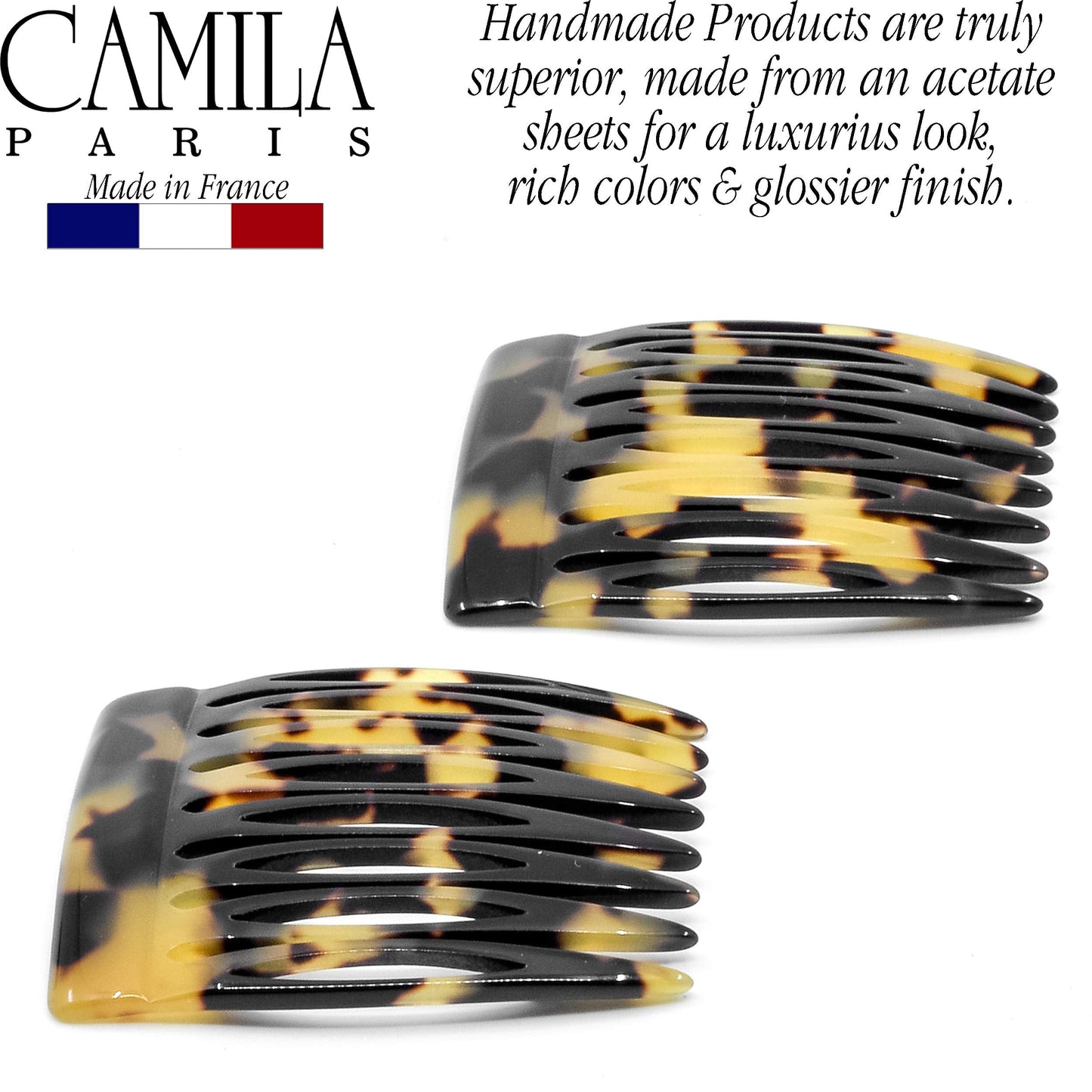 Camila Paris CP2008 Tokyo French Hair Side Comb 4 Piece Handmade Small, French Twist Decorative Hair Combs, Strong Hold Hair Comb Clips for Women, No Slip Styling Girls Hair Accessories Made in France