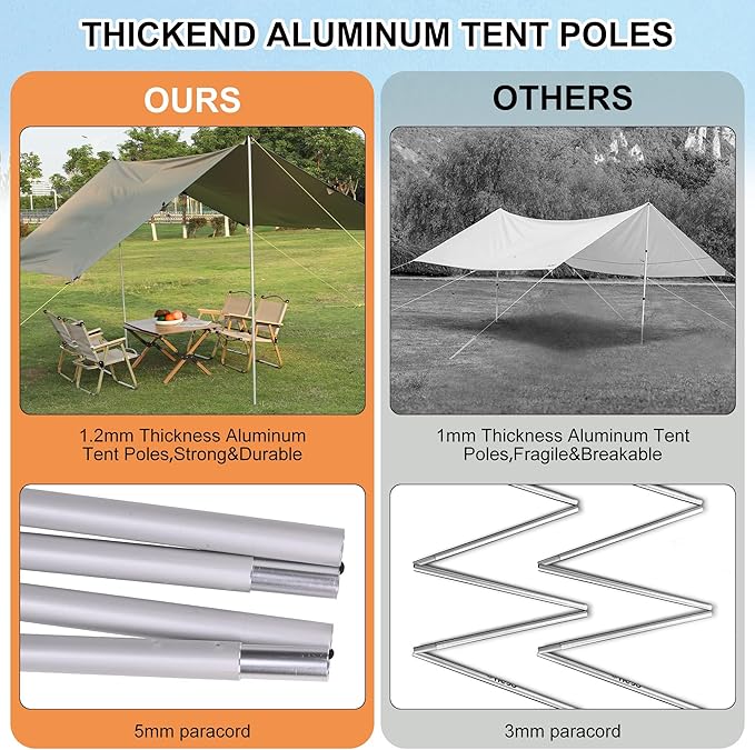 Camping Tarp, 10X9FT Hammock Tent - Waterproof and Anti-UV Protection, Portable and Lightweight, Including Tent Stakes and Carry Bag