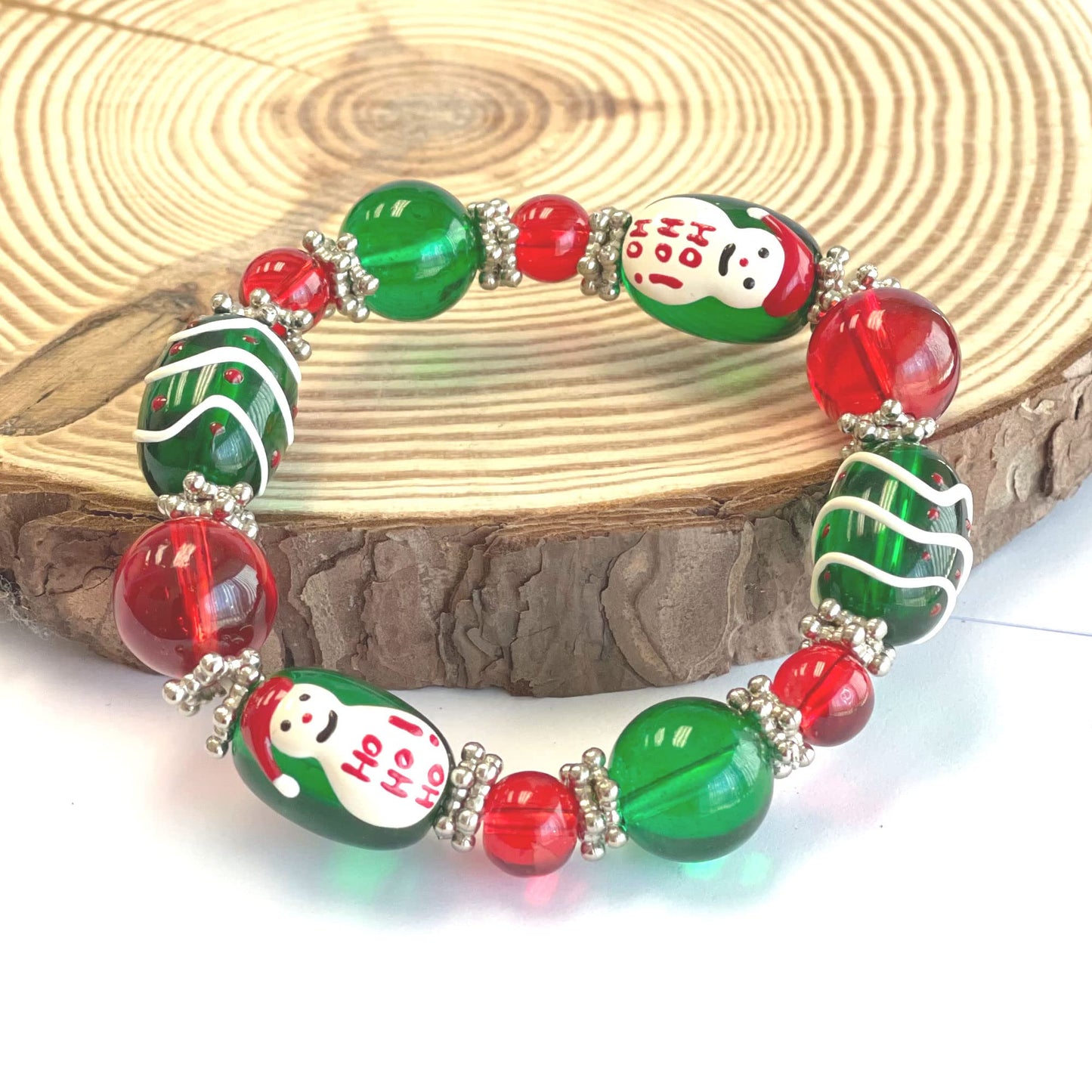 fiona Christmas Glass Beaded Bracelet, Holiday Birthday Jewelry Gifts For Women, 1 pc (Snowman)