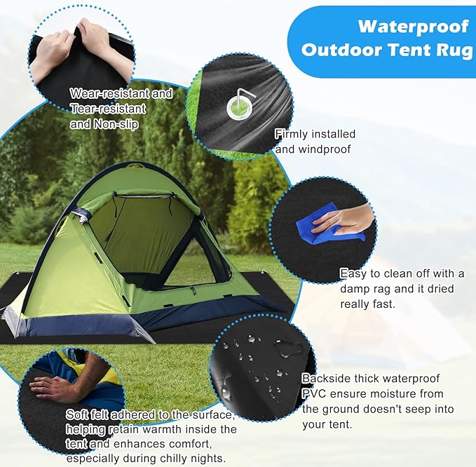 Camping Tent Carpet Mat, 6.2 X 5 Ft Outdoor Camping Rugs Tent Floor Blanket Backside Waterproof Camping Tent Mat Felt Soft Inside Tent Flooring for Camping Hiking Lawn Picnic Tent Accessories