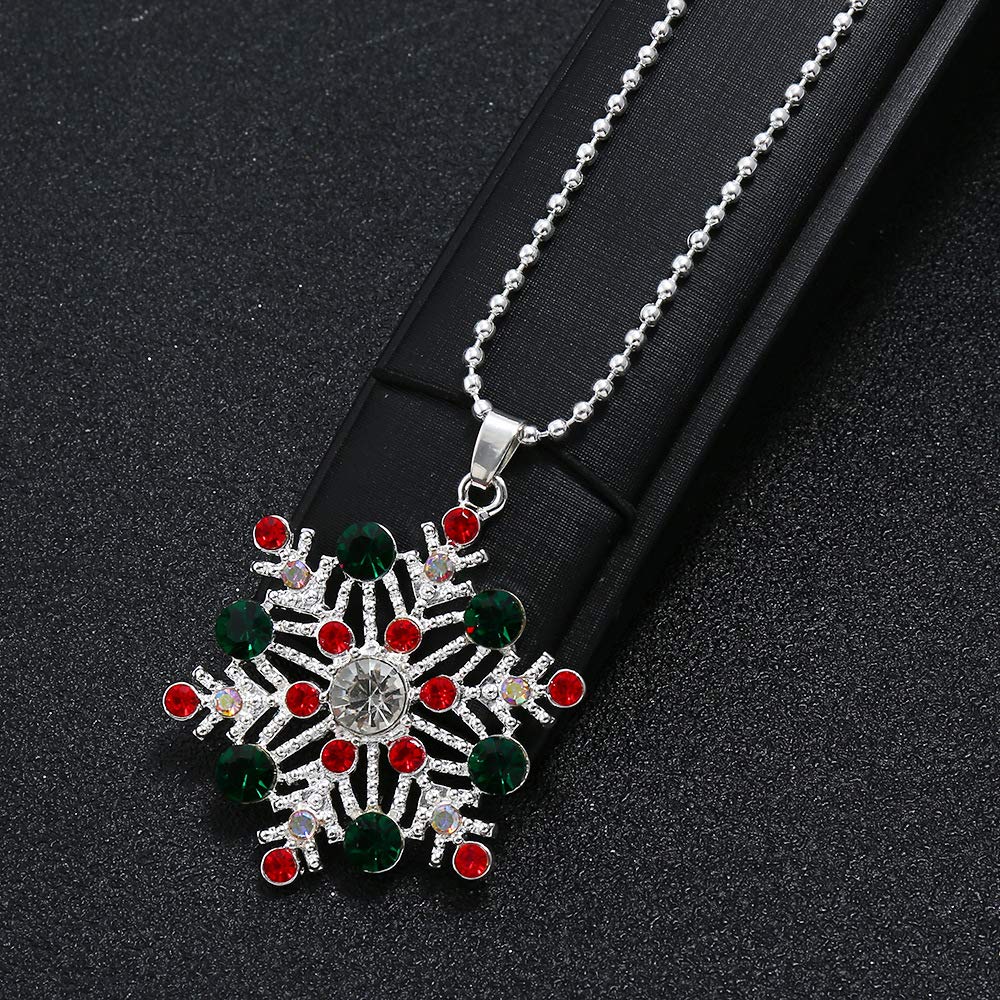 LZHLQ Snowflake Earrings & Necklace - Snowflake Dangle Earrings & Long Rhinestone Necklace - Christmas Jewelry Gift