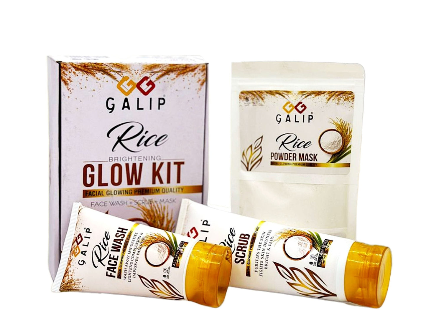 Galip 3 in 1 Brightening Glow Kit Rice Scrub Face Wash + Mask