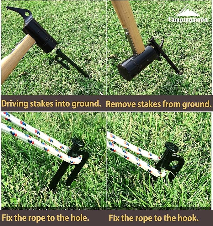 CAMPINGMOON 15.7-inch 6pcs Carbon Steel S45C Black Skin Cation Electrodeposition Coating Tent Stake for Hard Ground T-40-6P