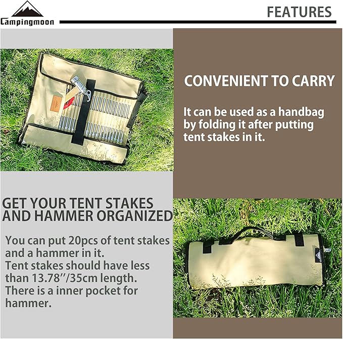 CAMPINGMOON Cotton Canvas Tent Stakes Case Storage Bag Max 13.78’’/35cm in Length Beige Color B135