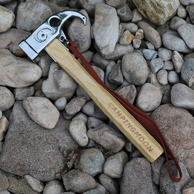CAMPINGMOON Camping Hammer Peg Tent Stake Hammer Stainless Steel Head Wood Hand with Tent Tarp Stake Remover C6