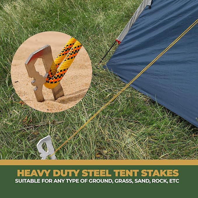 Camping Tent Stakes - Heavy Duty Tent Pegs Outdoor, Metal Tarp Spikes and Inflatable Tent Pole Pins 6 Pack