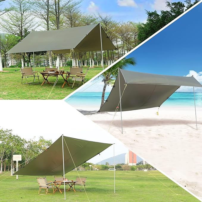 Camping Tarp, 13X9FT Hammock Tent - Waterproof and Anti-UV Protection, Portable and Lightweight, Including Tent Stakes and Carry Bag