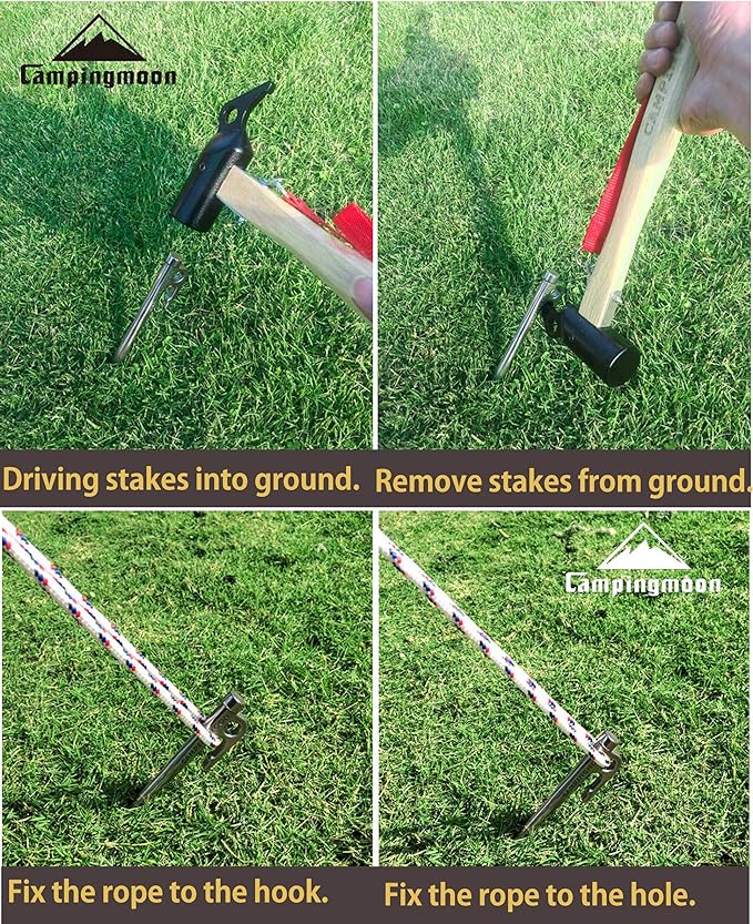 CAMPINGMOON 11.81-inch 8pcs Martensitic Stainless Steel 420J2 Hardened Forged Tent Stake Power Peg Ideal for Hard Ground R-30-8P