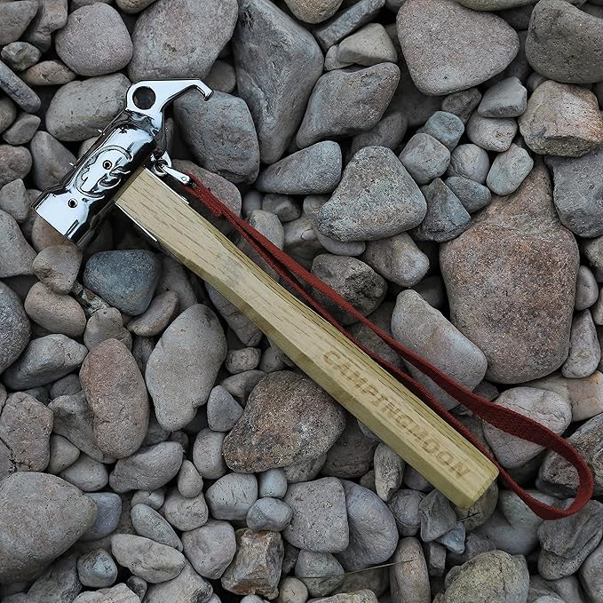 CAMPINGMOON Camping Hammer Peg Tent Stake Hammer Stainless Steel Built-in Pure Copper Head Wood Hand with Tent & Tarp Stake Remover C5