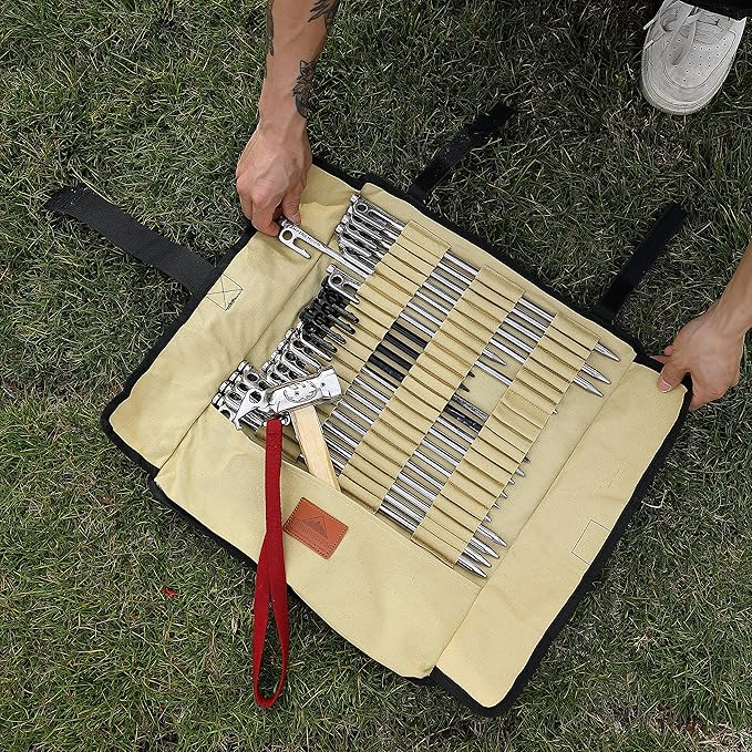 CAMPINGMOON Cotton Canvas Tent Stakes Case Storage Bag Max 13.78’’/35cm in Length Beige Color B135