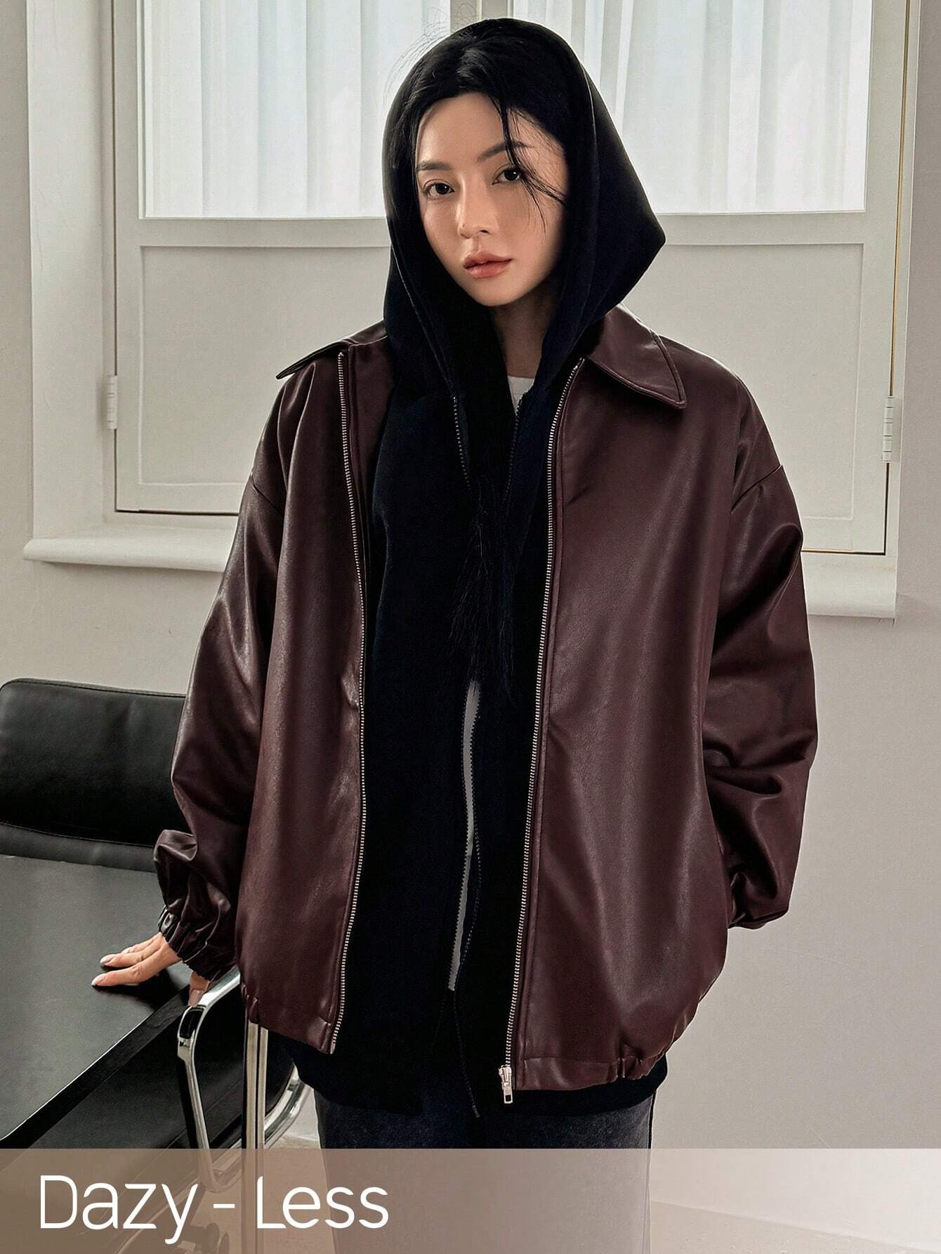 Dazy-Less Women's Drop Shoulder PU Leather Jacket