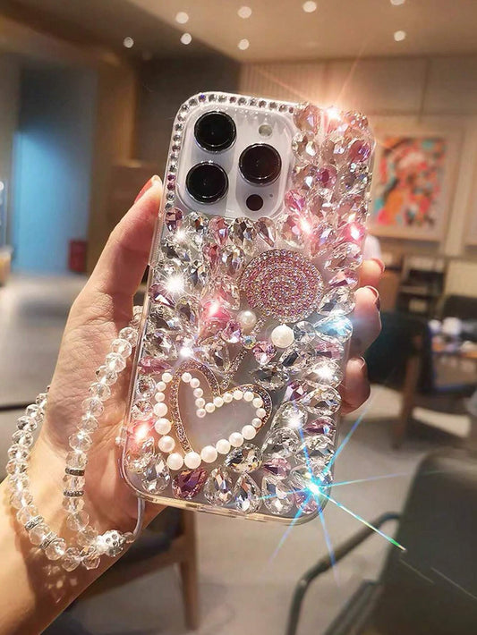 Luxury Pink Rhinestone Heart Case