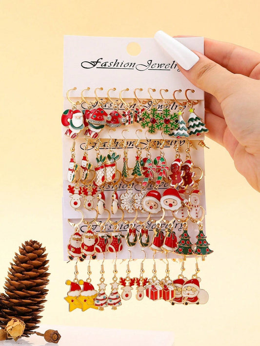 Christmas Cartoon Earrings Set Women