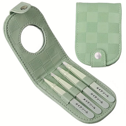 4pcs Stainless Steel Tweezers for Hair Removal Precision Eyebrow And Facial Hair Tweezers Kit with Mirror tweezers set