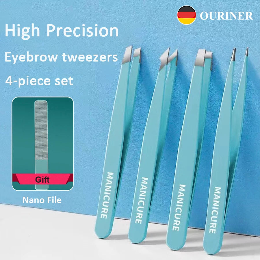 4Pcs High-Quality Eyebrow Tweezer Colorful Hair Beauty Fine Hairs Puller Stainless Steel Slanted Brow Clips Removal Makeup Tools